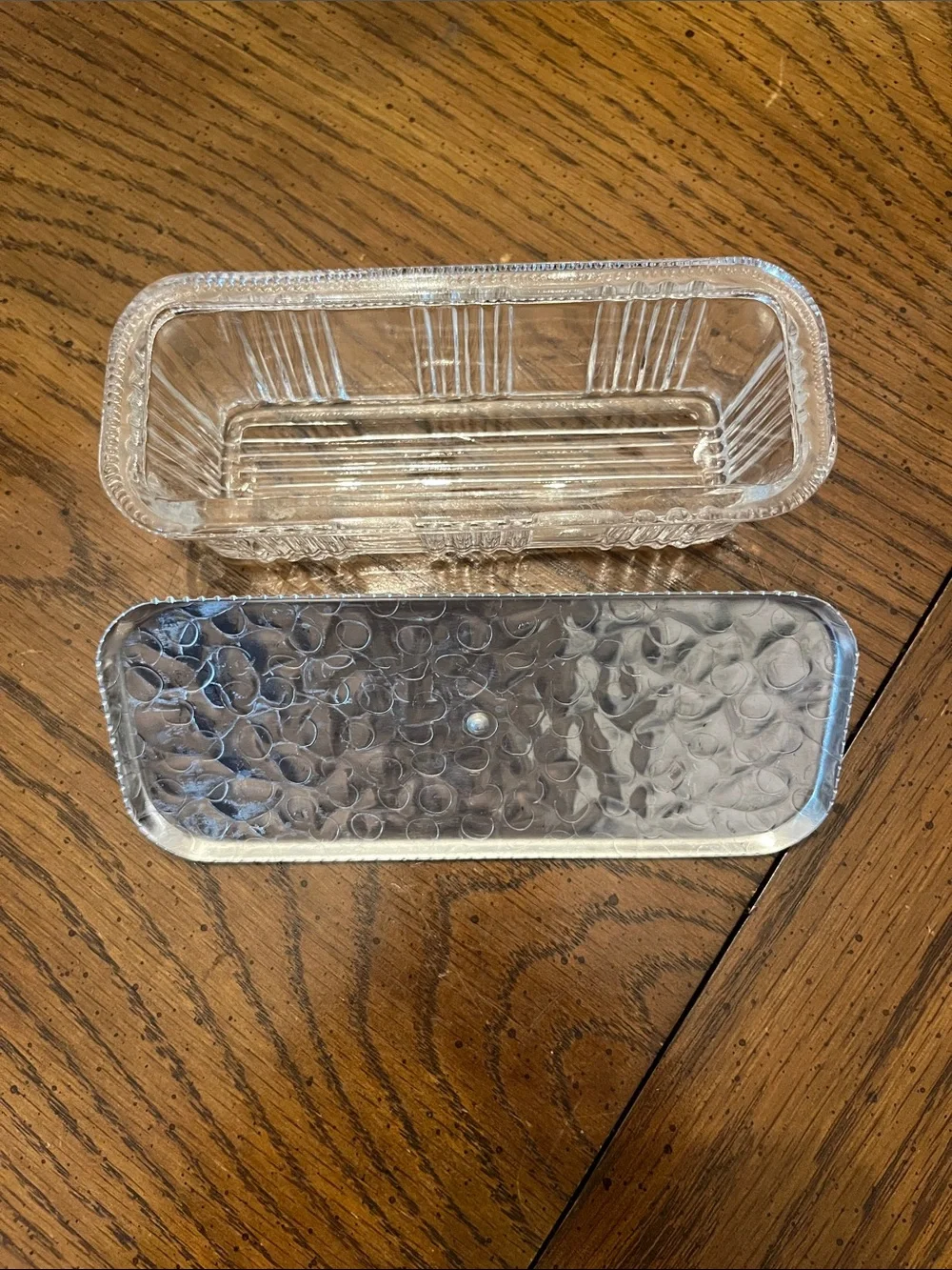 Rodney‎ Kent hammered aluminum and glass butter dish